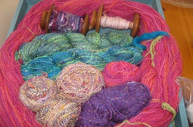 Hand-spun yarns ready for knitting