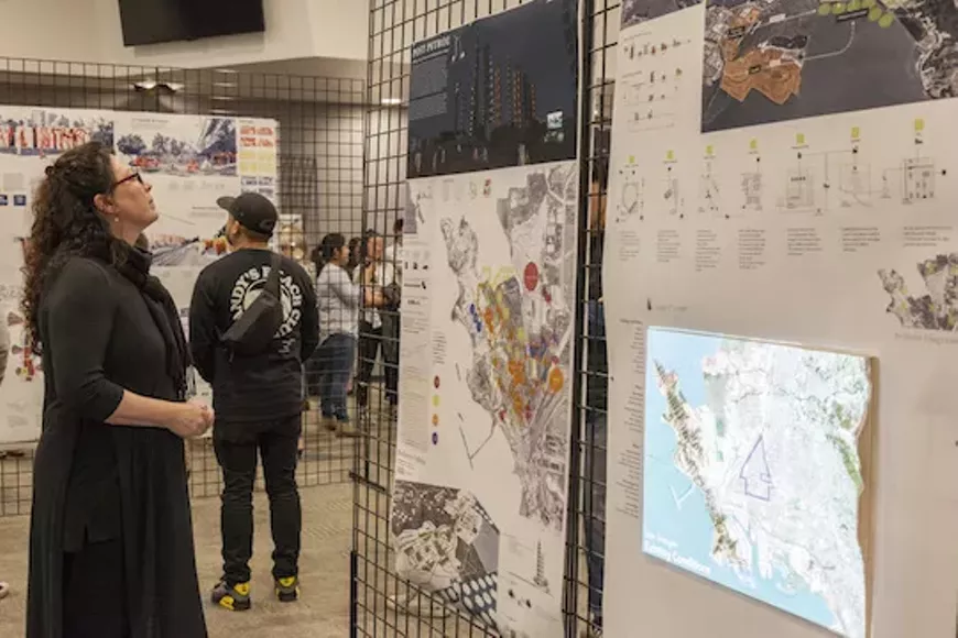 &mdash; Christy O'Hara, a faculty member in Cal Poly&rsquo;s Landscape Architecture Department, reviews the work of the Winter Quarter 2019 Fifth-Year Landscape Architecture Showcase.