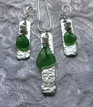 Image: Sea Glass Hammered Metal Jewelry