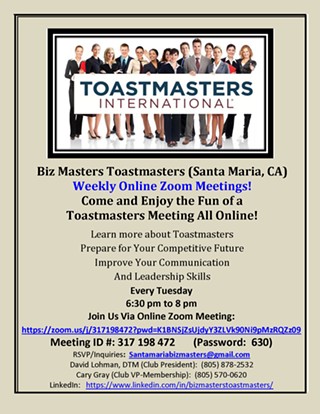 Biz Masters Toastmasters Tuesdays: Zoom