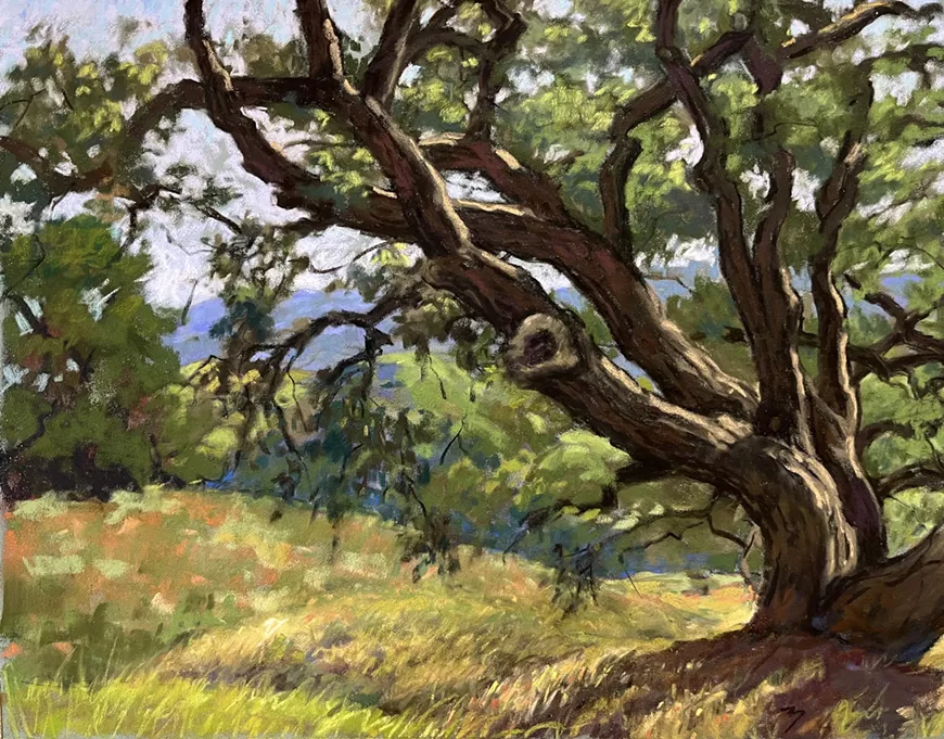 Alluring Light On Spreading Oak, Pastel, 11x14
