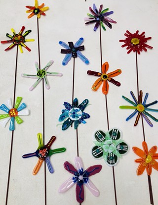Fused Glass Flower Stake