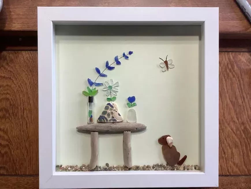 Create artwork with sea glass & driftwood