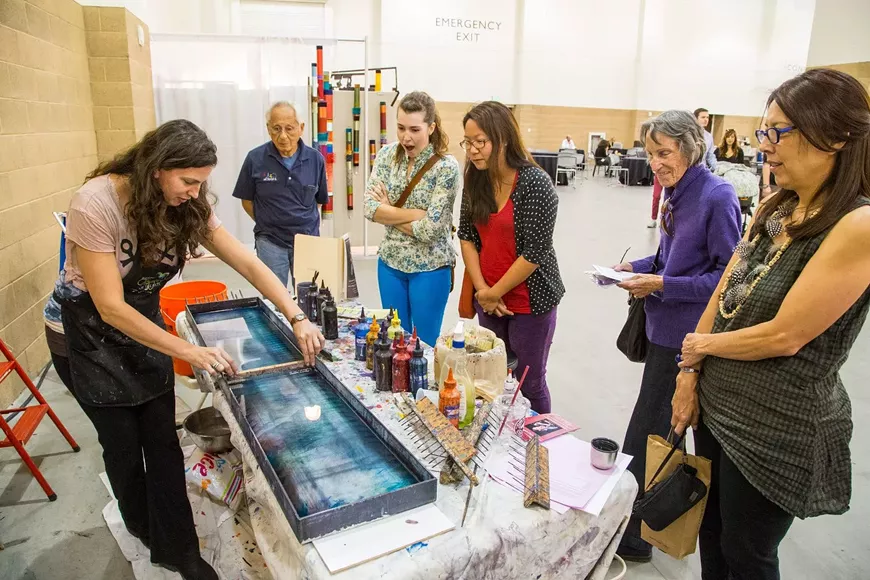 Hand dyeing silk scarves with Sharon Gellerman