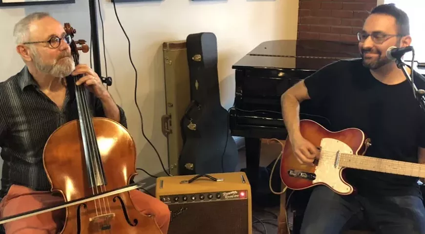 Michael Venia (right) and Bob Liepman of Carbon City Lights March 12 at Sculpterra