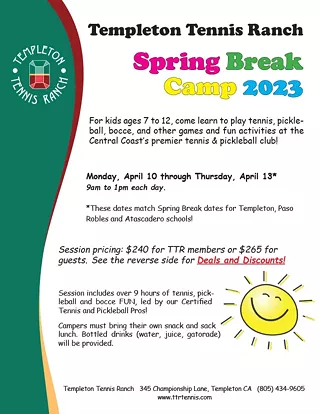 Image: Spring Break Tennis and Pickleball Camp