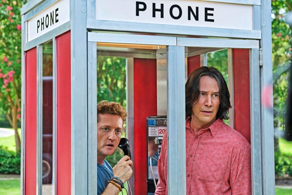 WHOA! PARTY ON! Bill S. Preston Esq. (Alex Winter, left) and Ted Theodore Logan (Keanu Reeves) travel into the future to find their older selves after they've hopefully written a world-uniting song, in Bill &amp; Ted Face the Music, now available on demand. - PHOTO COURTESY OF HAMMERSTONE STUDIOS