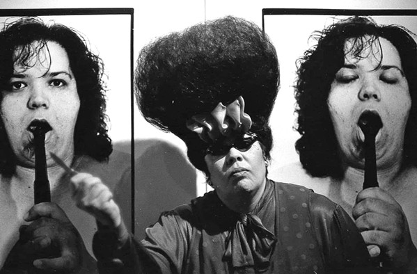CHOLA CON CELLO, 1991 Villarreal photographed performance artist, musician, educator, and activist Chola Con Cello, Mar&iacute;a Elena Gait&aacute;n, in 1991. - PHOTOS COURTESY OF STUDIOS ON THE PARK