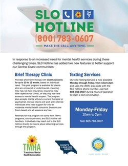 WELLNESS COVERAGE In partnership with Transitions-Mental Health Association, Verdin Marketing is raising awareness about the SLO Hotline, a mental health guidance phone line. - IMAGE COURTESY OF TRANSITIONS-MENTAL HEALTH ASSOCIATION