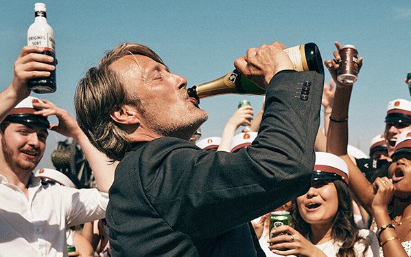BOTTOMS UP Martin (Mads Mikkelsen), a joyless high school history teacher, experiments with alcohol to enliven himself, in Another Round, an Academy Award nominee screening on Hulu and Amazon Prime. - PHOTO COURTESY OF ZENTROPA ENTERTAINMENT