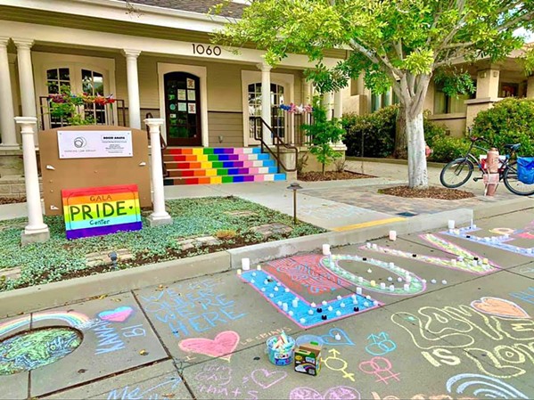 COMMUNITY SUPPORT A student organized vigil left chalk art to support the GALA Pride and Diversity Center after its sign was vandalized. - PHOTOS COURTESY OF THE GALA PRIDE AND DIVERSITY CENTER