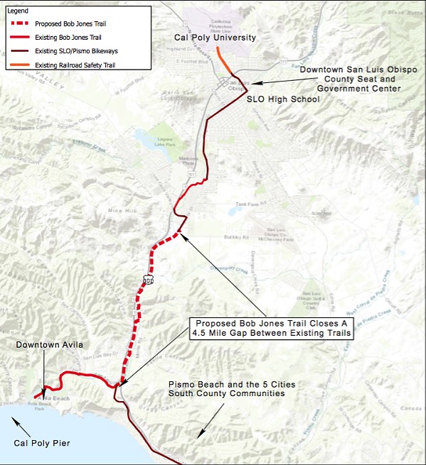 COMPLETING THE TRAIL After receiving a state transportation grant worth $18.2 million, SLO County is closer than ever to completing the 4.4-mile extension of the Bob Jones Trail. - MAP COURTESY OF SLO COUNTY PARKS AND RECREATION