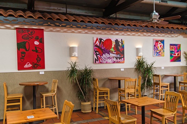 BOLD AND BRIGHT Abstract paintings by SLO artist Noah Erenberg are on display at Big Sky Caf&eacute; through August. - PHOTOS BY JAYSON MELLOM