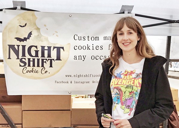 BATTY FOR BAKING Alexa Smith's round-the-clock work regimen may lighten soon. She quit her day job, and even her appearance at local vendor events may phase out, depending on customer demand at her new brick-and-mortar shop in SLO. - PHOTO COURTESY OF NIGHT SHIFT COOKIE CO.