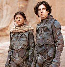 MESSIAH? A nobleman's gifted son, Paul Atreides (Timoth&eacute;e Chalamet, right), unites with Chani (Zendaya) and her Fremen people to challenge an Empire, in Dune, screening in local theaters and on HBO Max. - PHOTO COURTESY OF  WARNER BROS. AND LEGENDARY ENTERTAINMENT