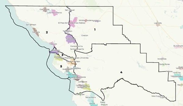 THE PATTEN MAP On Nov. 30, the SLO County Board of Supervisors voted 3-2 to adopt the Patten map as part of redistricting. The map makes substantial changes to the current district lines. - MAP COURTESY OF SLO COUNTY