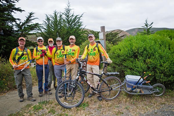 THE CREW Volunteers such as (left to right) Steve Lakowske, Don Davis, Bill Boyle, Morris Sealy, Kenny McCarthy, and Jim Atchison from 3CMB help keep the trails in Monta&ntilde;a de Oro accessible to hikers, bikers, and horseback riders. - PHOTO BY JAYSON MELLOM