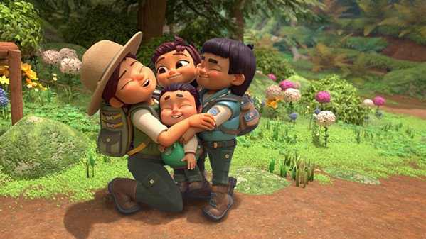 FAMILY VALUES Spirit Rangers follows three junior park rangers, Kodi, Summer, and Eddy, seen here embracing their mother, the head ranger at Xus National Park, a fictionalized national park inspired by various parks in California. - IMAGE COURTESY OF NETFLIX