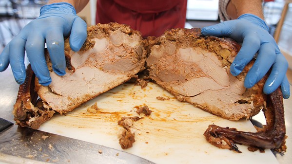 INNER SECRETS You can custom order your turducken, but most are stuffed with pork and cornbread stuffing, like this beauty from Hebert's Specialty Meats. - PHOTO COURTESY OF HEBERT'S SPECIALITY MEATS
