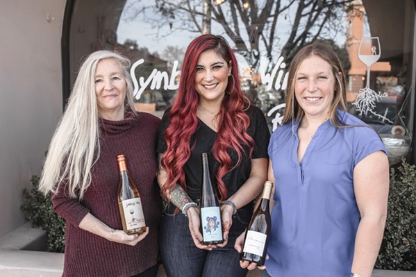 TRAILBLAZING TRIO From left, SLO County winemakers Glenna Thompson of Symbiosis Wines, Nancy Ulloa of Ulloa Cellars, and Arianna Spoto of Arianna Wines will uncork hidden gems and share their inspirational stories at multiple events throughout At Her Table's Women's Week in March. - COURTESY PHOTO BY JENNIFER ROZA