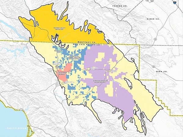 PATCHWORK GOVERNANCE After a June 6 vote by the SLO County Board of Supervisors, the Estrella-El Pomar-Creston Water District (in blue) will get a seat at the table in Paso Robles Groundwater Basin policy decisions. - MAP COURTESY OF SLO COUNTY