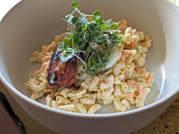 ISLAND TWIST Chef Candice Custodio's cookbook The Versatile Chef&mdash;launching electronically in December, followed by a hard copy in March&mdash;aims to elevate simple recipes and jazz up leftovers. For example, sticky pork belly, hard-boiled egg, and microgreens transform her Hawaiian macaroni salad. - PHOTO COURTESY OF CHEF CANDICE LLC