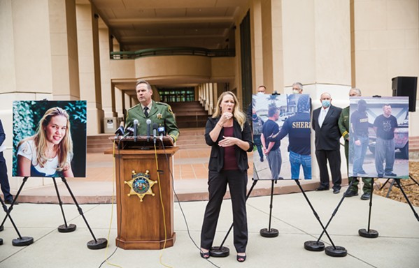 JUSTICE DELAYED In April 2021 at Cal Poly, SLO County Sheriff Ian Parkinson announced that the Sheriff's Office had arrested Paul Flores and his father in connection with Kristin Smart's 1996 disappearance. The Smart family recently sued the university. - FILE PHOTO BY JAYSON MELLOM