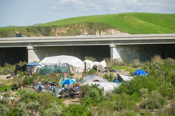 RIVER ENCAMPMENTS Santa Barbara County plans to spend $3 million of a $6 million state grant to help clean up the Santa Maria Riverbed, where 110 to 150 people are currently living in homeless encampments. - PHOTO BY JAYSON MELLOM