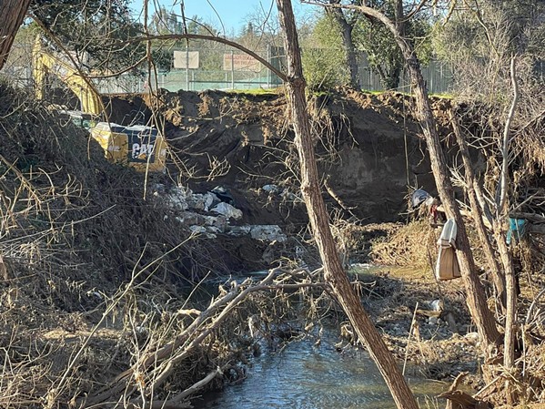 FURTHER SETBACK A January 2023 storm eroded Atascadero Creek (pictured) and left the city with more than $260,000 in emergency repairs. Atascadero now faces a lawsuit about its alleged improper maintenance of Graves Creek that runs parallel to the stream. - FILE PHOTO COURTESY OF BRIAN BROOME