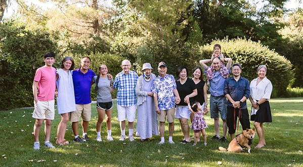 TOGETHER AT LAST Wish of a Lifetime helped Japanese American veteran Toki Endo (center in leaf-print shirt) reunite with his brother Nori Endo's family in Templeton 10 years after the latter passed away. - COURTESY PHOTO BY BLAKE ANDREWS AND COURTESY OF WISH OF A LIFETIME