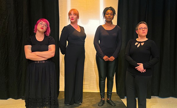 GIRL POWER Four SLO REP actors prepared to take the stage in the January 2024 production of The Revolutionists, a staged reading set during the French Revolution's Reign of Terror. - PHOTO COURTESY OF PATTY THAYER