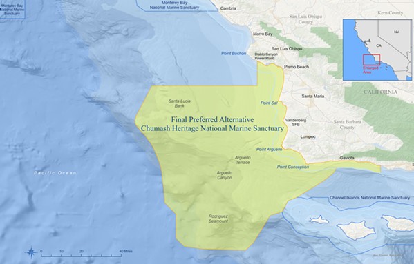 ROOM TO GROW Even though NOAA's final preferred boundary alternative is smaller than what the public envisioned, the proposed Chumash marine sanctuary's final environmental impact statement contains a boundary adjustment action plan that outlines the potential to create an unfragmented protected space. - MAP TAKEN FROM THE NATIONAL OCEANIC AND ATMOSPHERIC ADMINISTRATION WEBSITE