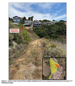 POINTING FINGERS While neighborhood group Save the Canyon believes a proposed family residence project's hammerhead platform will be an eyesore, county staff found that the nearby Pismo Heights neighborhood had more of a visual impact. - IMAGE FROM SLO COUNTY STAFF REPORT