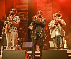PHAT HORNS:  (left to right) Kebbi Williams, Maurice Brown, and Saunder Sermons filled out the Tedeschi Trucks Band&rsquo;s booming 11-piece sound. - PHOTO BY GLEN STARKEY
