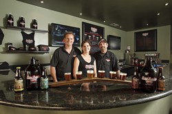 CHEERS!:  Much to the delight of beer drinkers, Tim Moscardi, Melissa Moscardi, and Bud Porter (left to right) recently opened Pismo Beach Brewing Company. - PHOTO BY STEVE E. MILLER