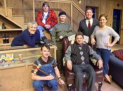 CAT GOT YOUR TONGUE?:  Drama and intrigue begin to sizzle at a fishing lodge in rural Georgia when Charlie (Mike Mesker) pretends he&rsquo;s a foreigner who can&rsquo;t speak English. Cast from left to right, back row:  Betty Meeks (Patty Thayer), Owen Musser (Darren Doran), &ldquo;Froggy&rdquo; LeSueur (Darrell Haynes), Rev. David Marshall Lee (Bobby Kendrick), and Catherine Simms (Casey Canino). Front row: Ellard Simms (Sean McCallon) and Charlie Baker (Mike Mesker). - PHOTO COURTESEY OF JAMIE FOSTER PHOTOGRAPHY
