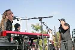 HARMONY! :  Nathaniel Wallace and Ruben Urtiz of Nada Rasta deliver the goods during a rousing concert in Mission Plaza Friday, June 10. Truth About Seafood plays Friday, June 17. - PHOTO BY GLEN STARKEY