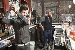 SHAKE IT UP:  The Granada Boys, Henry Bley (left) and Bar Manager Eric Hunter, not only showed New Times a few of their craft drinks, but also how they infuse their own mescal and syrups. - PHOTO BY STEVE E. MILLER