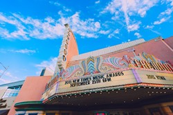 BIG TIME:  The Fremont Theatre&rsquo;s marquee proudly hails the seventh annual New Times Music Awards on Friday, Sept. 24. - PHOTO BY KAORI FUNAHASHI