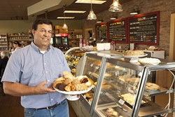 INGREDIENTS FOR SUCCESS :  Cider Creek Bakery co-owner Ken Jevec invites customers in with a pie and a smile. - PHOTO BY STEVE E. MILLER