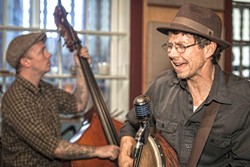 BALLADEER:  Stuart Mason (right, with bass fiddler Ryan Davidson, left) plays two concerts this week: May 29 at SLO House Concerts and May 30 at Painted Sky Studios. - PHOTO COURTESY OF STUART MASON