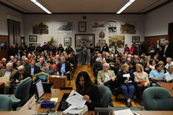 TOUGH CROWD:  Of 37 people who showed up to speak to the San Luis Obispo City Council about the contentious labor negotiating practice known as binding arbitration, only four asked not to change the status quo. - BY ROBERT A. MCDONALD