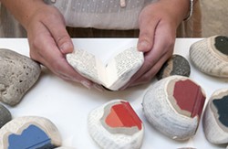 BOOKS ROCK :  Illinois book artist Pamela Paulsrud cuts up books to look like stones&mdash;then throws a few real rocks into the mix just to mess with you. - PHOTOS COURTESY OF DAVE PROCHASKA