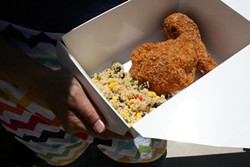 DAY AND NIGHT:  Nom Nom Nom The Good Food Truck serves up refreshingly cold items at wineries during the day, like this Spanish style panko-crusted fried chicken. Come nightfall however, the trailer serves up a mess of hot sandwiches, burgers, tacos, sliders, and more. - PHOTO BY HENRY BRUINGTON