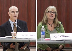 HOT SEAT:  Morro Bay voters will soon go to the polls and choose whether to re-elect Carla Wixom (right), a former city councilwoman now vying for mayor, or give a second term to Jamie Irons (left), who recently withstood a failed recall attempt. - PHOTOS BY COLIN RIGLEY