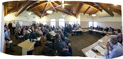 OUTRAGED :  Residents and business owners came out in force to oppose the closure of the Harford Pier in Avila Beach to passenger vehicle traffic. - PHOTO PANORAMA BY STEVE E. MILLER