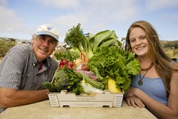 THINK LOCAL :  Jim Terrick of Clark Valley Organic Farm and Sami Schermerhorn connect area schools with SLO County growers. - PHOTO BY STEVE E. MILLER