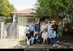 MEN WITH A MISSION :  (left to right, back row) Little Robbie Kimball, Tim Jackson, Peter Yelda, Louie Ortega, Randy Pybas, and (left to right, front row) Josef Kasperovich, Frankie Paredes, Bill Donley, and Lance Robison are a few of the more than one dozen musicians who will play a fundraising benefit at Chili Peppers on May 22, to help a family of employees who lost their home to a fire. - PHOTO BY STEVE E. MILLER