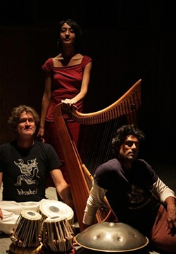 GET MYSTICAL:  (Left to right) Johnee Gange, Sheela Bringi, and Masood Ali Khan will bring their world music sounds inspired by the mysticism of Indian music to mBody on Nov. 24. - PHOTO COURTESY OF MASOOD ALI KHAN, SHEELA BRINGI & JOHNEE GANGE