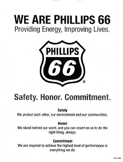 PRIORITIES? :  Phillips 66&rsquo;s newly unveiled logo and motto places safety first. - IMAGE COURTESY OF STEVEN SWADER
